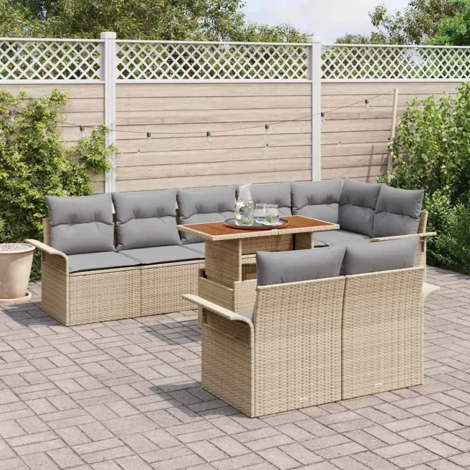vidaXL Tuin Sofa Set 9 st Beige Poly riet, foto 3