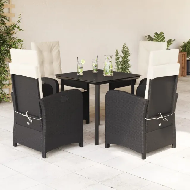 vidaXL 5-delige Tuinset met kussens poly rattan zwart, foto 2