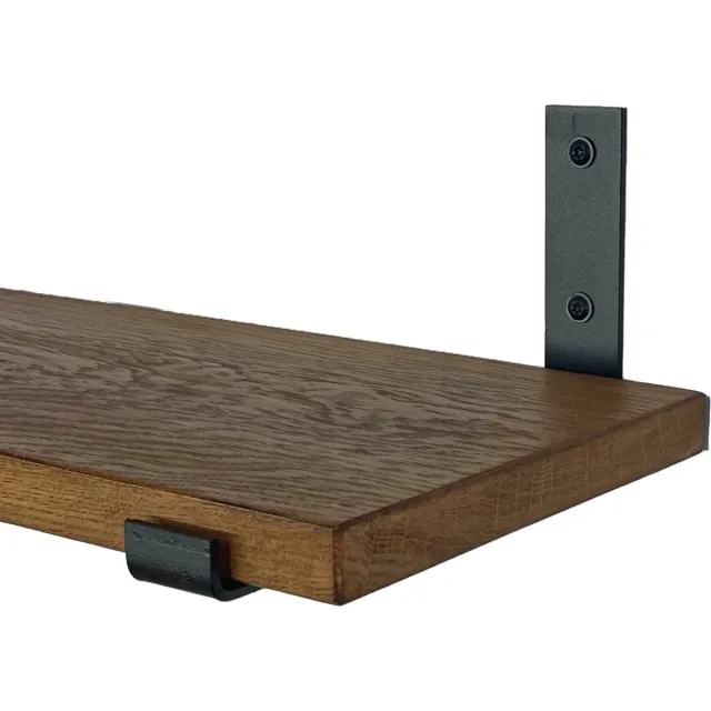GoudmetHout Wandplank Industrieel - 160 x 25 cm Muurplank - Donker Eiken Hout - Decoratie Wandrek & Boekenrek - Hangplank Keuken - Wall Shelf + 2 Mat Zwarte Plankdragers van Staal Donker eiken - Mat zwart - 25 cm