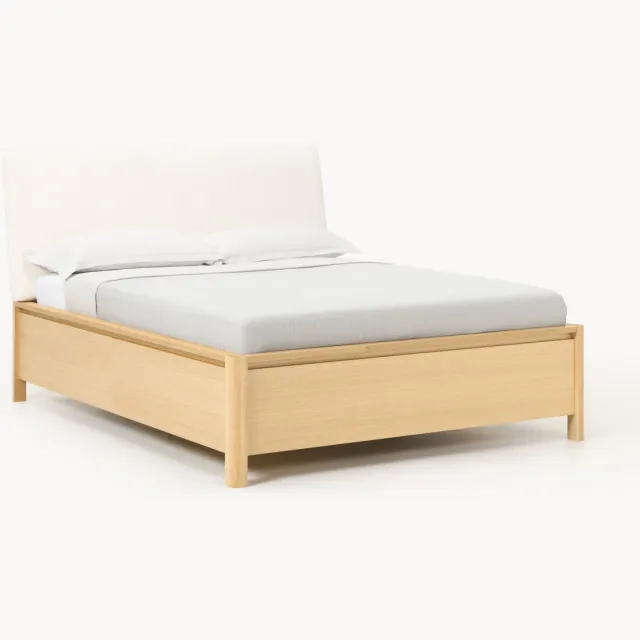 Westwing Collection Houten bed Santiago met gestoffeerd hoofdeinde en lades Beige