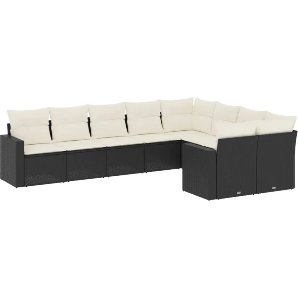 vidaXL 9-delige Loungeset met kussens poly rattan zwart, foto 3