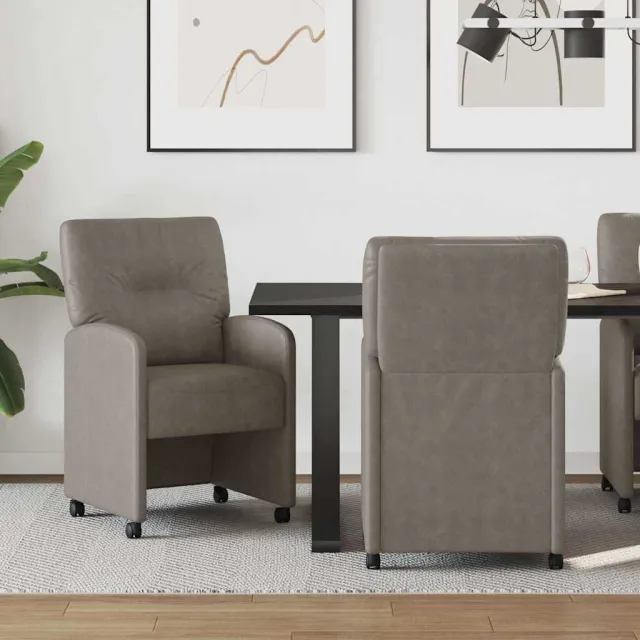 vidaXL Eetkamerstoelen met Wieltjes 2 st Kunstleer Grijs, foto 2