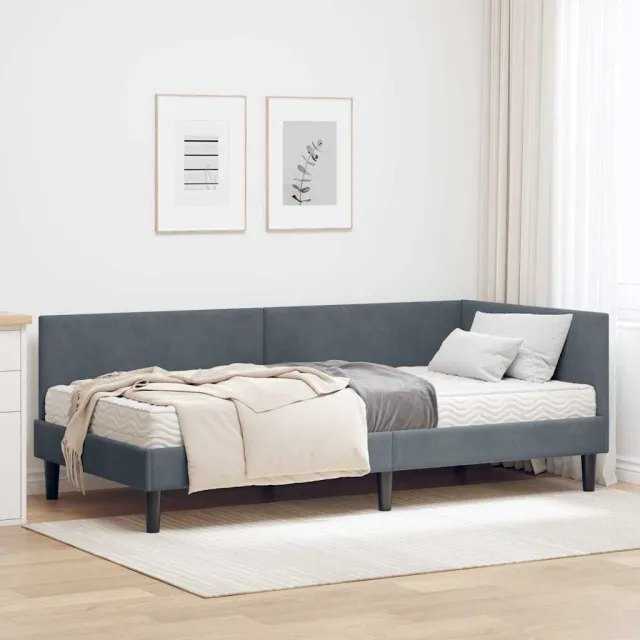 vidaXL Hoekbedframe met Matras 2 st Donkergrijs 100 x 200 cm Fluweel