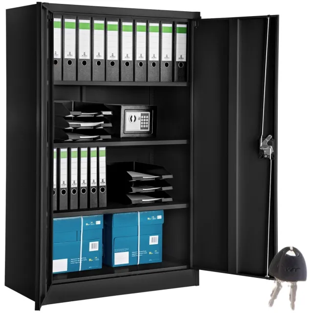 Tectake Archiefkast - Kantoorkast - Documentkast met 4 vakken - Hoogwaardig Staal - Individueel verstelbare inlegplanken - Afsluitbare kast met Draaigreep en Slot - Eenvoudige montage - Zwart