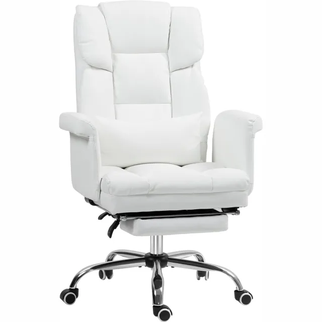 Homona Ergonomische bureaustoel - Met voetensteun en lendenkussen en verstelbare rugleuning - In hoogte verstelbaar - 69 x 65 x 107-115 cm - Wit