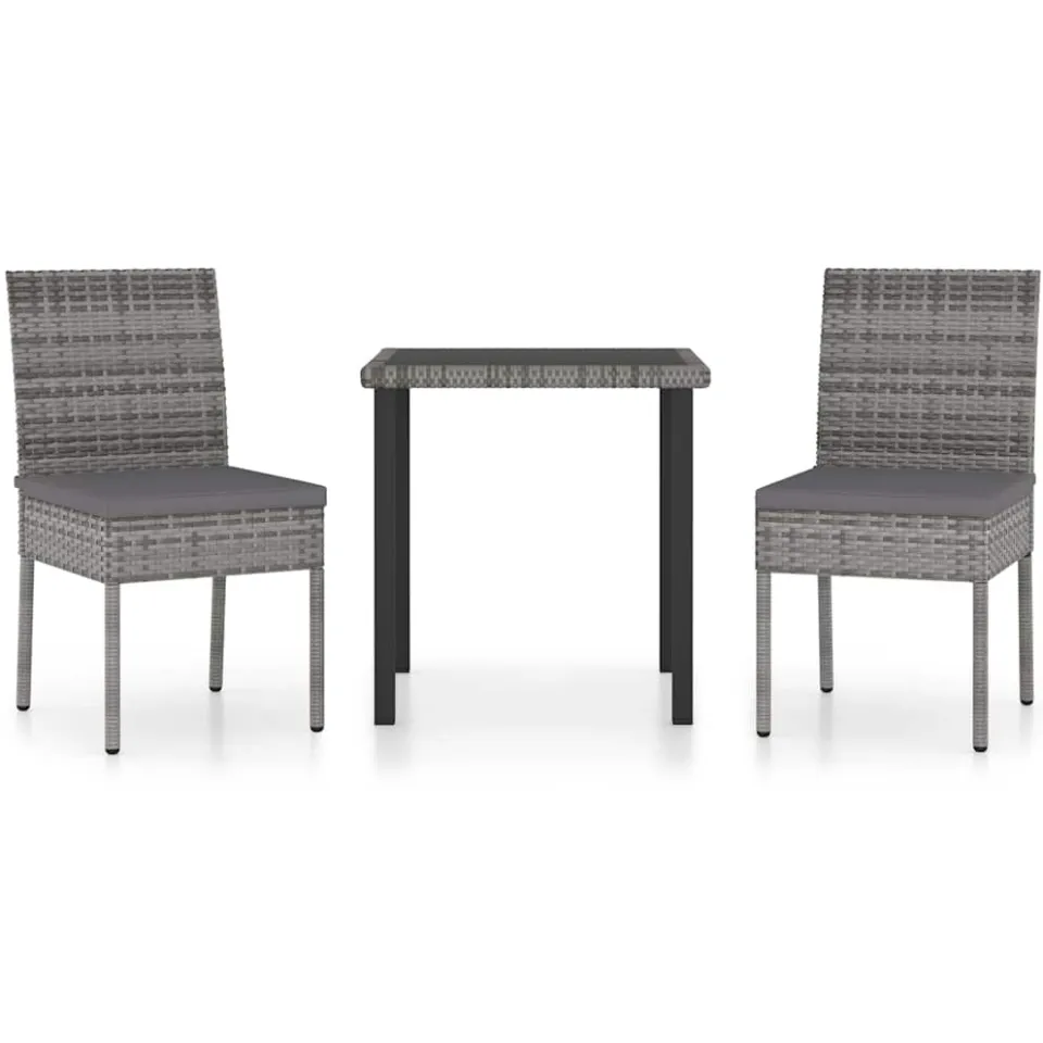 vidaXL 3-delige Tuinset poly rattan grijs