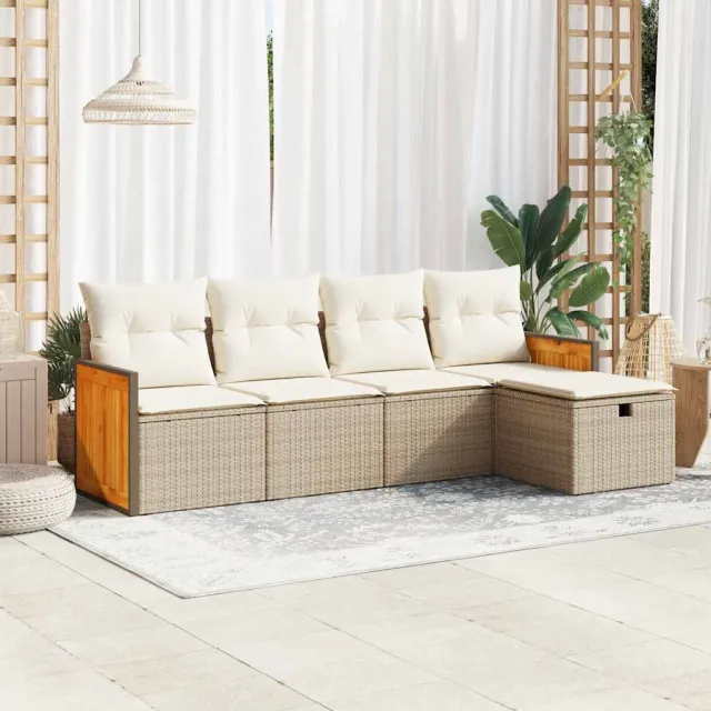 vidaXL 5-delige Loungeset met kussens poly rattan beige, foto 2
