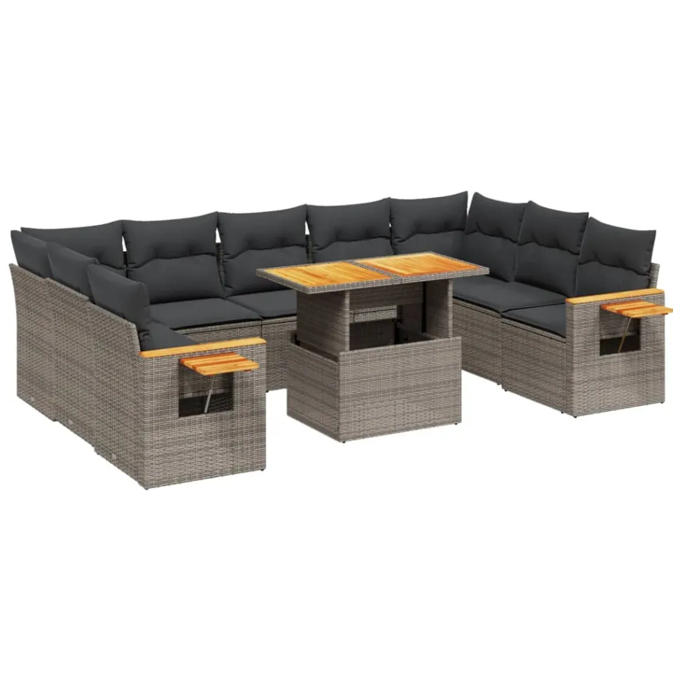 vidaXL 10-delige Loungeset met kussens poly rattan grijs, foto 3