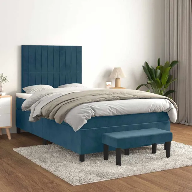 vidaXL Boxspring met matras fluweel donkerblauw 120x200 cm blauw