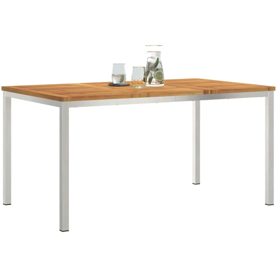 vidaXL Eettafel 150x90x75 cm Massief Acacia Hout en Roestvrijstaal Bruin