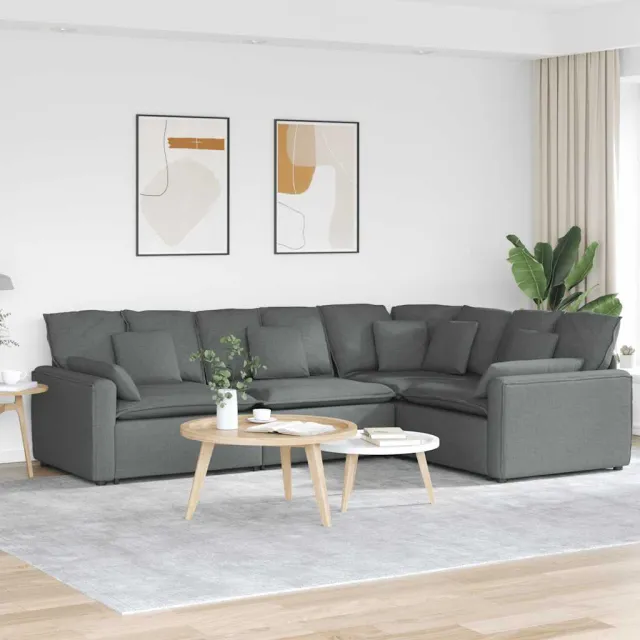 vidaXL Modulaire bank met kussens stof donkergrijs