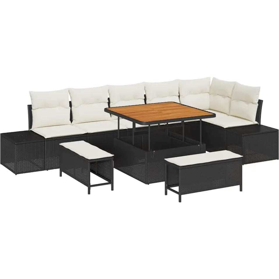 vidaXL Tuinbankenset 9 st Zwart poly rattan