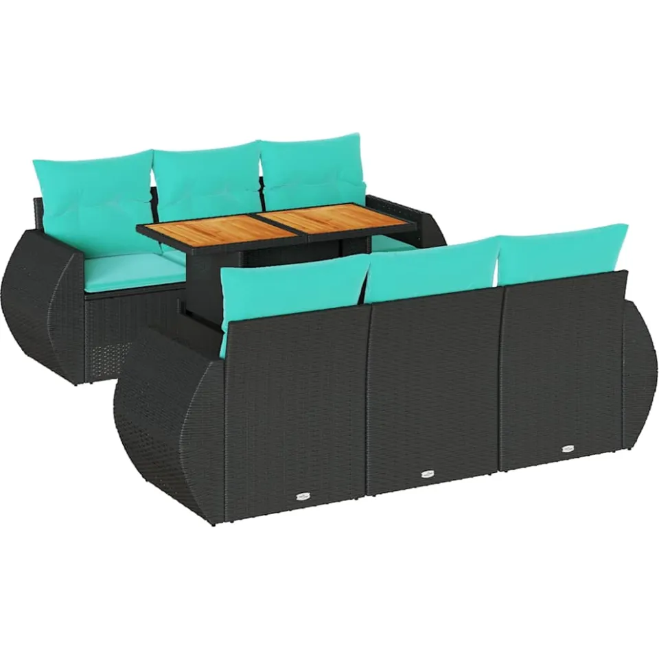 vidaXL 7-delige Loungeset met kussens poly rattan zwart