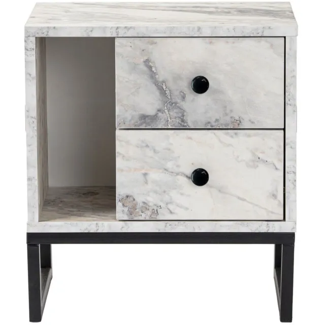 Skye Decor , Nachtkastje, Glimmer - Fressia Marble, Black, Gemelamineerde spaanplaat, Fresia marmer & Zwart, 45 x 30 x 50 cm Freesienmarmor und Schwarz