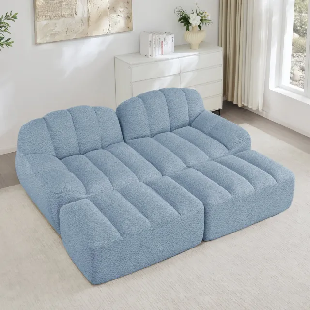 STILVORA Hoekbank 2-Zits - Modulair Met 2 Ottomans En Ergonomisch Comfort - Voor Woonkamer En Appartement - Cord Blauw