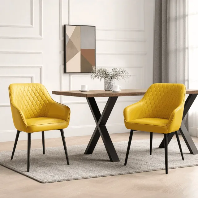 HOMAVO YZ8 Stoelenset – 2 stuks – Eetkamerstoelen met armleuningen – Ergonomisch & Elegant – Stof of Kunstleer – 59x65x78 cm Geel-kunstleer