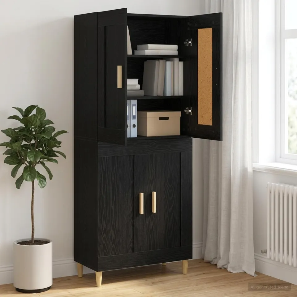 vidaXL Dressoir Zwart eiken 69,5 x 34 x 90 cm Bewerkt hout, foto 4