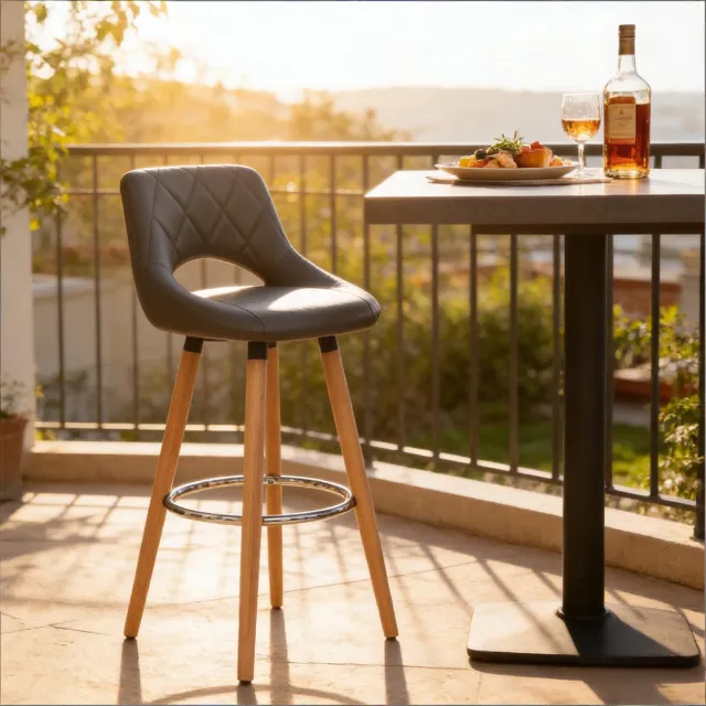 STILVORA Barkruk 68 Cm Zithoogte - Ergonomische Zitting Met Rugleuning - Voor Keuken En Bar - Hout En Kunstleer - Grijs