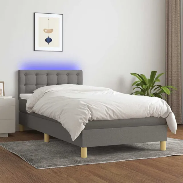 vidaXL Boxspring met matras en LED stof donkergrijs 80x200 cm grijs
