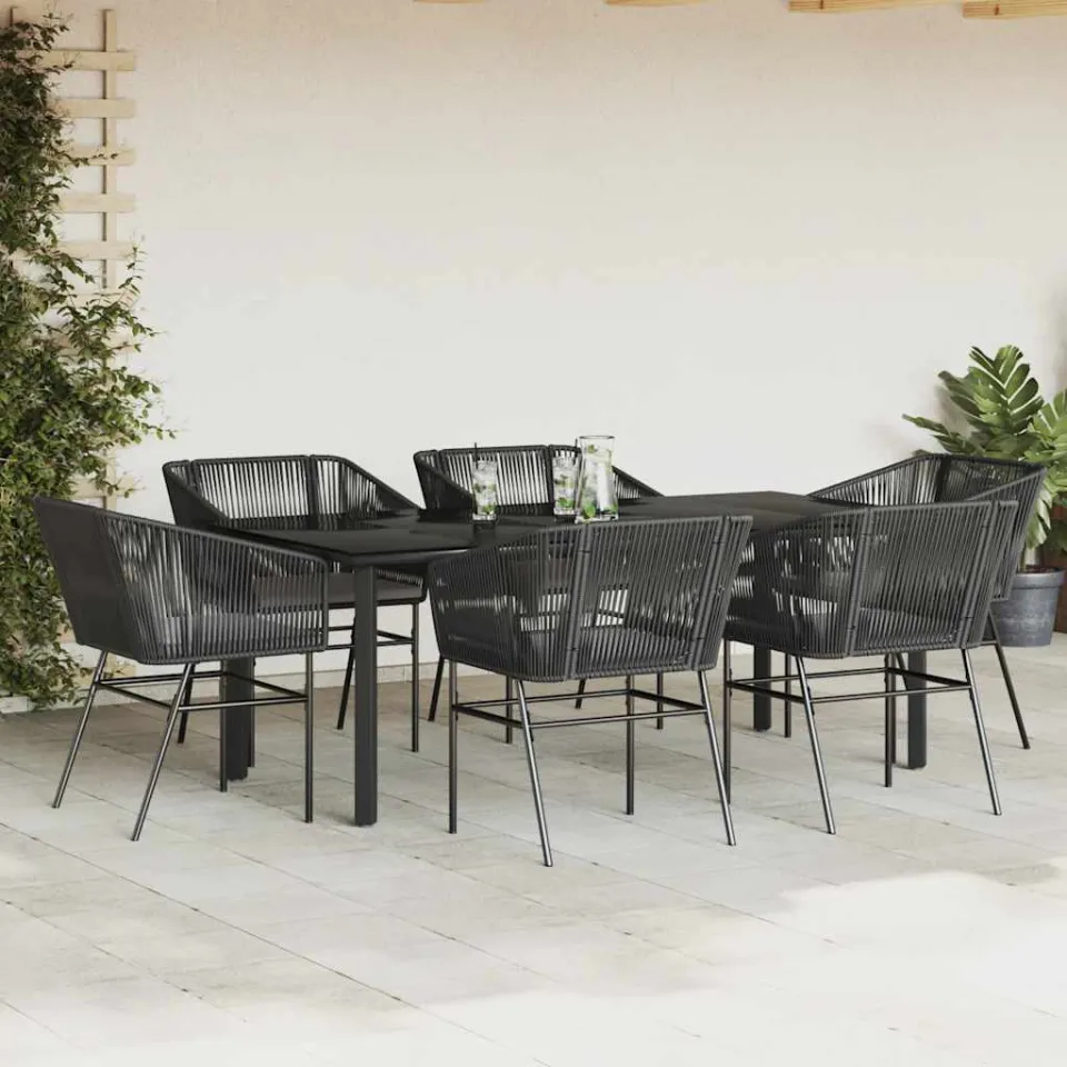 vidaXL 7-delige Tuinset met kussens poly rattan glas zwart, foto 2