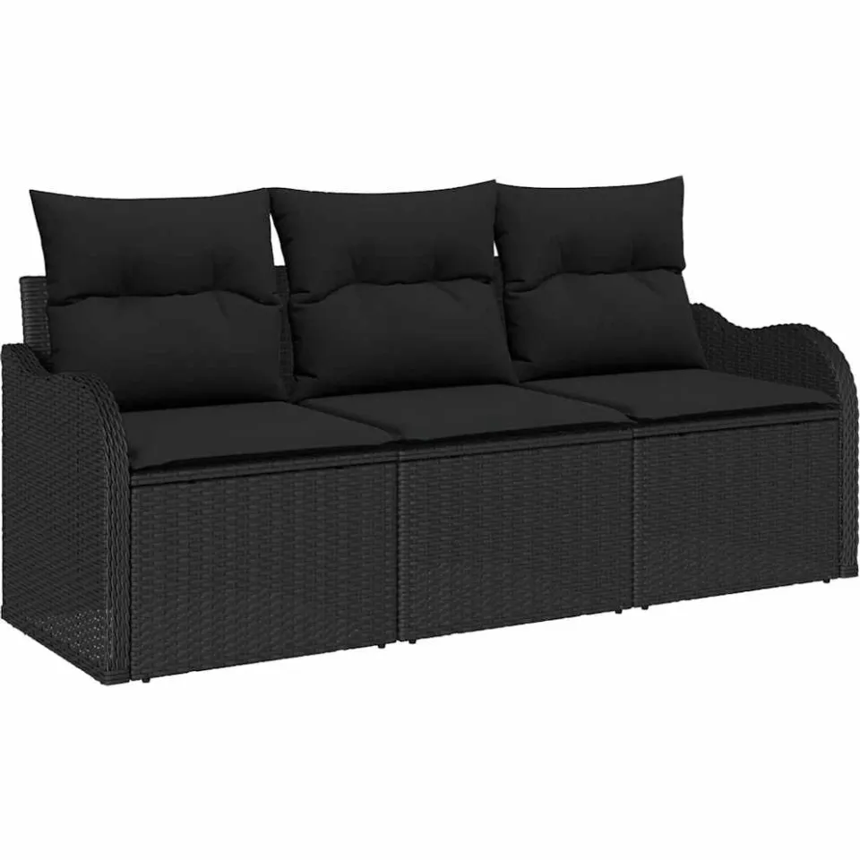 vidaXL Tuin Sofa Set 3 st Zwart Poly riet, foto 4