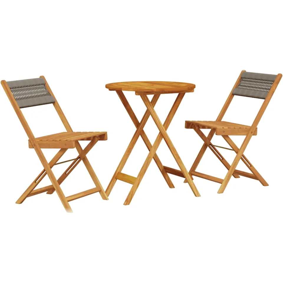 vidaXL 3-delige Bistroset polypropeen en massief hout grijs, foto 3