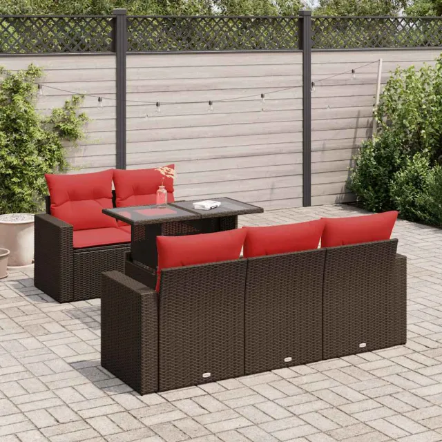 vidaXL 6-delige Loungeset met kussens poly rattan acacia bruin, foto 2