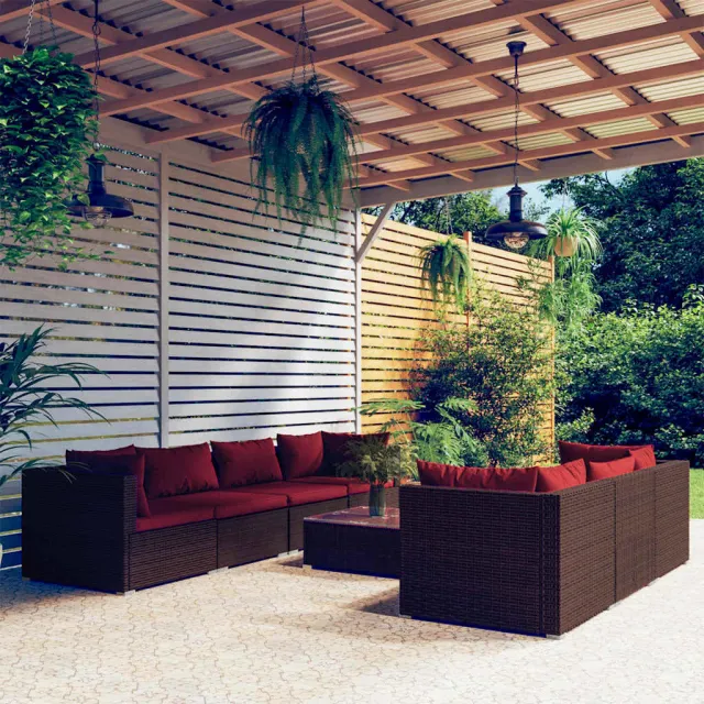 vidaXL 8-delige Loungeset met kussens poly rattan bruin, foto 2