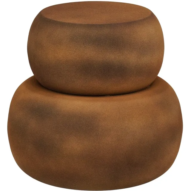 Mica Decorations Zea Bijzettafel - Bijzettafeltje Rond - Woonkamer Decoratie - 37 x 43 cm - IJzer, MDF, Fluweel - Bruin Antiek