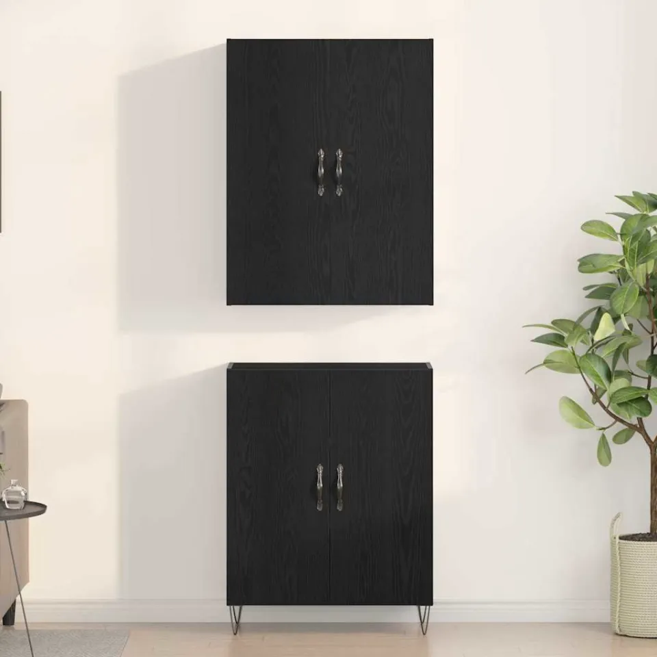 vidaXL Hoge kast 2 st Zwart Eiken 69,5 x 34 x 180 cm Bewerkt hout, foto 4