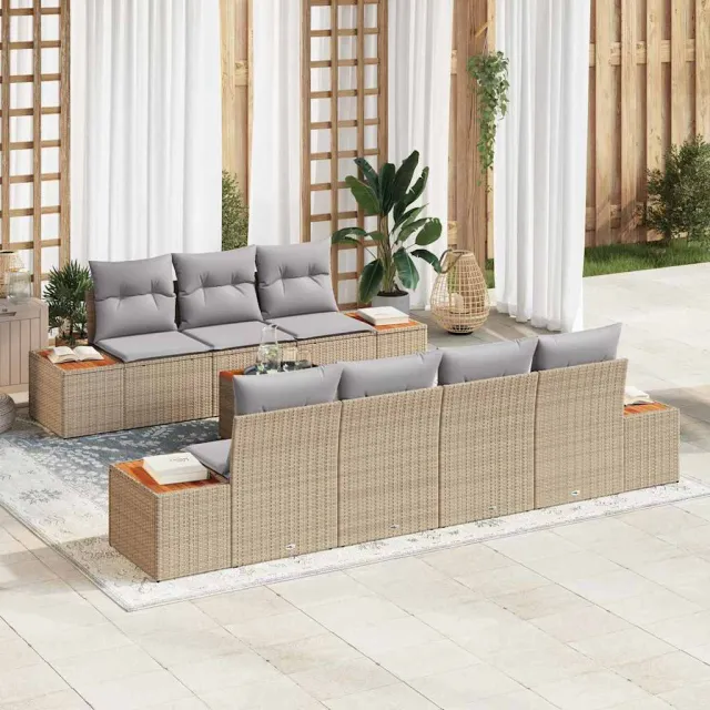 vidaXL Tuinbankenset 8 st Beige Poly riet, foto 2