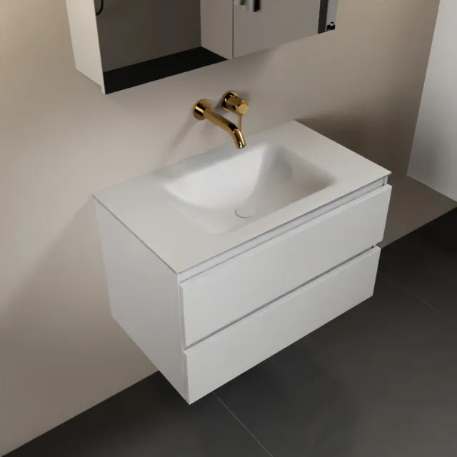 Mondiaz AIVY 80cm badmeubel Talc, wastafel Talc solid surface midden zonder kraangat met spiegelkast (AI-351171TALC-NO - AI-M80TAMI - AI-C80TAMI)