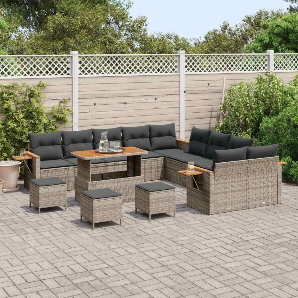 vidaXL Tuinbankenset 14 st Grijs poly rattan, foto 3