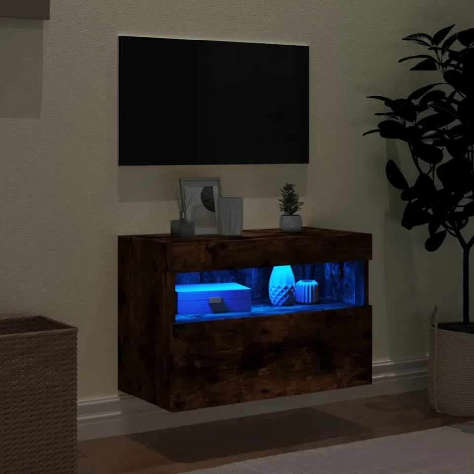 vidaXL Tv-wandmeubel met LED-verlichting 60x30x40 cm gerookt eiken, foto 2