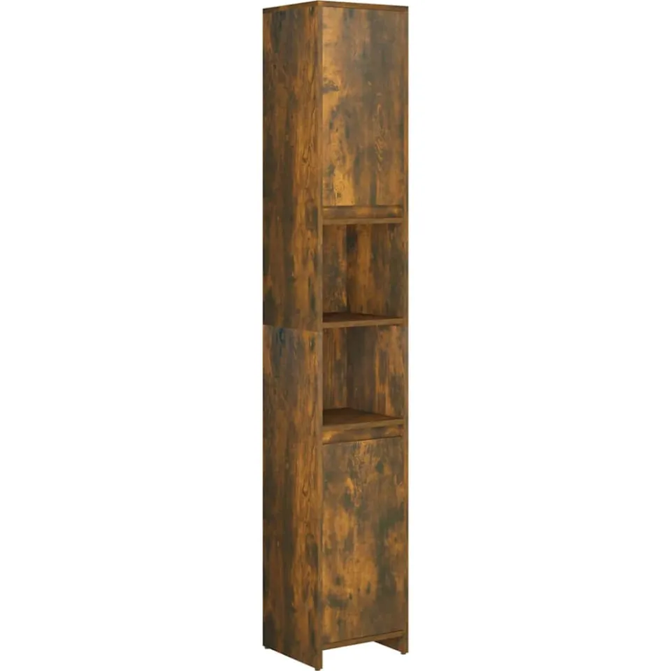 vidaXL Badkamerkast 30x30x183,5 cm bewerkt hout gerookt eikenkleurig Bruin