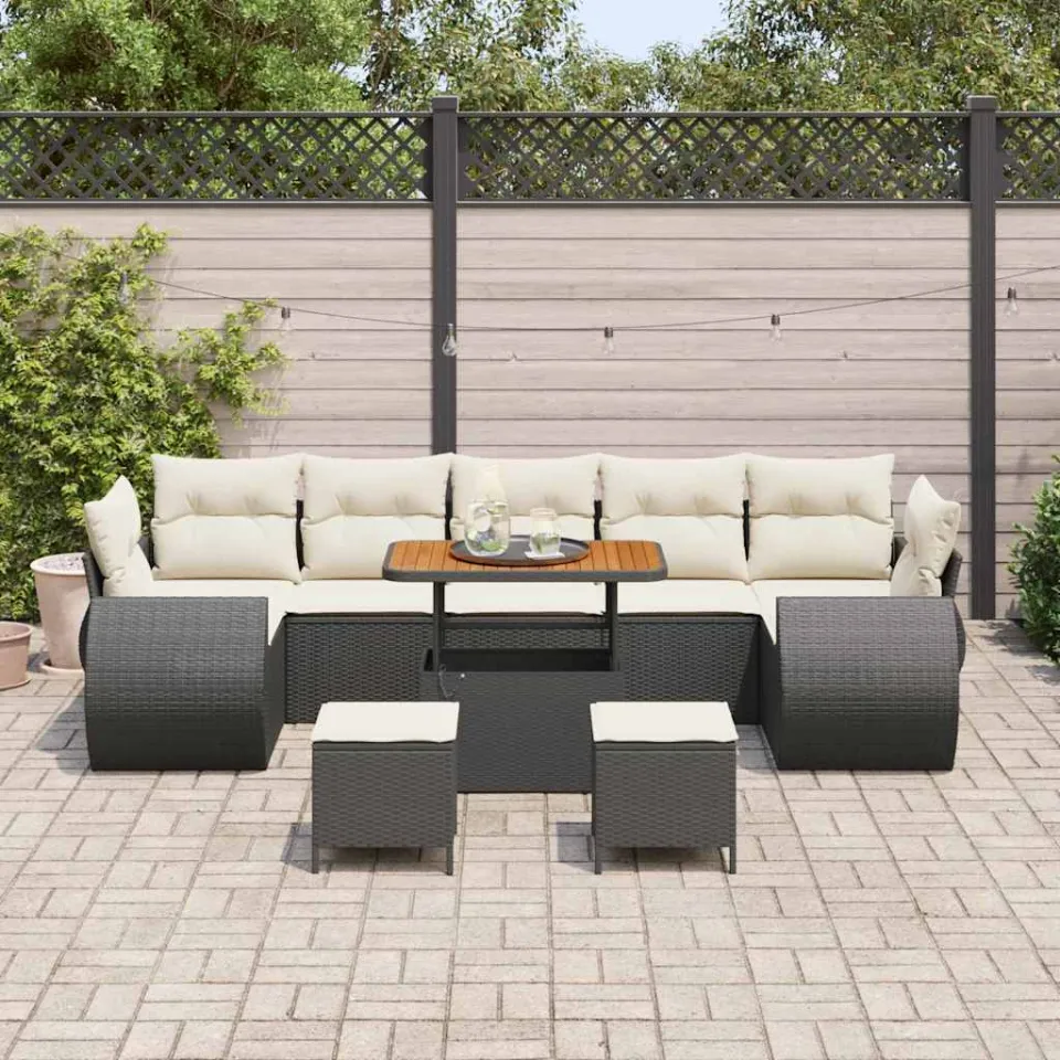 vidaXL Tuinbankenset 10 st Zwart poly rattan, foto 2