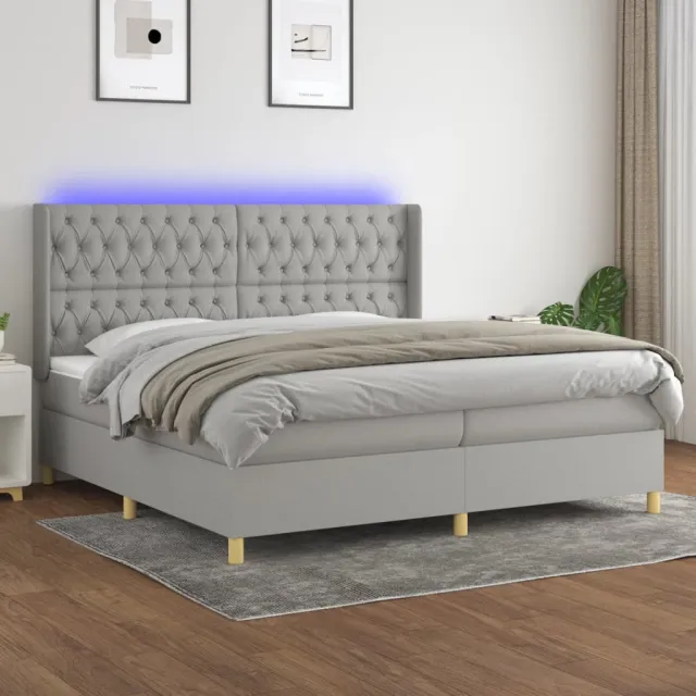 vidaXL Boxspring met matras en LED stof lichtgrijs 200x200 cm grijs