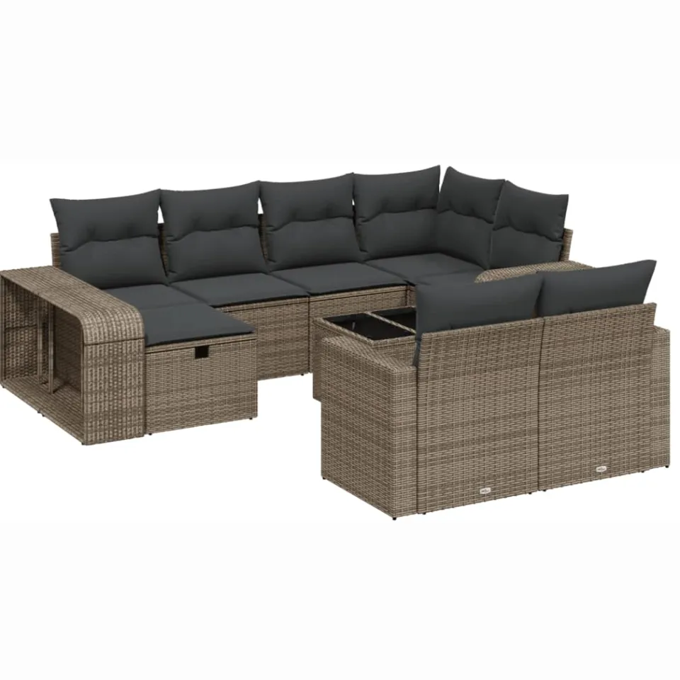 vidaXL 11-delige Loungeset met kussens poly rattan lichtgrijs