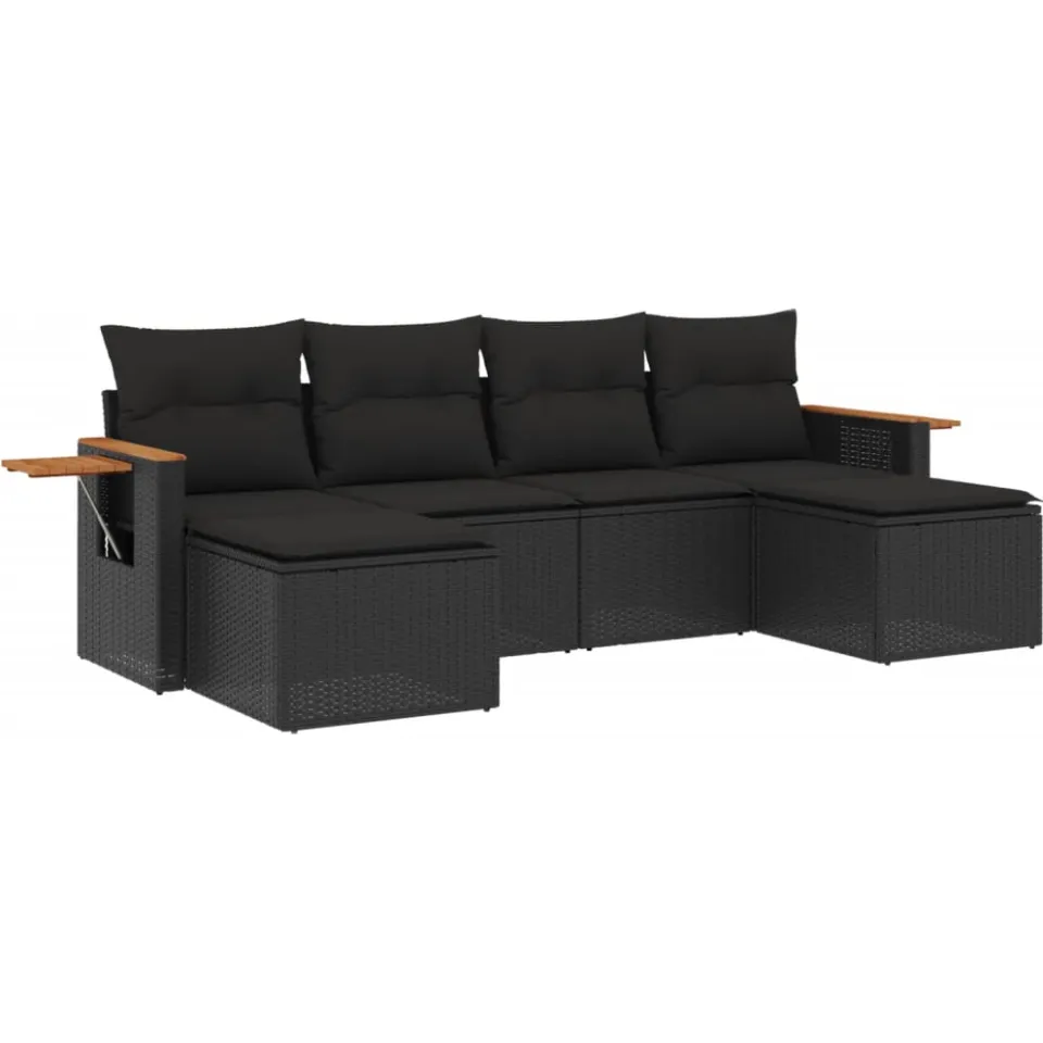 vidaXL 6-delige Loungeset met kussens poly rattan zwart, foto 3