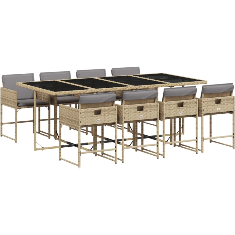 vidaXL 9-delige Tuinset met kussens poly rattan gemengd beige, foto 3