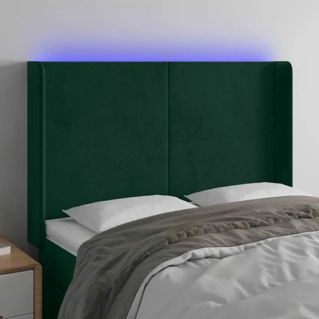 vidaXL Hoofdbord LED 147x16x118/128 cm fluweel donkergroen groen