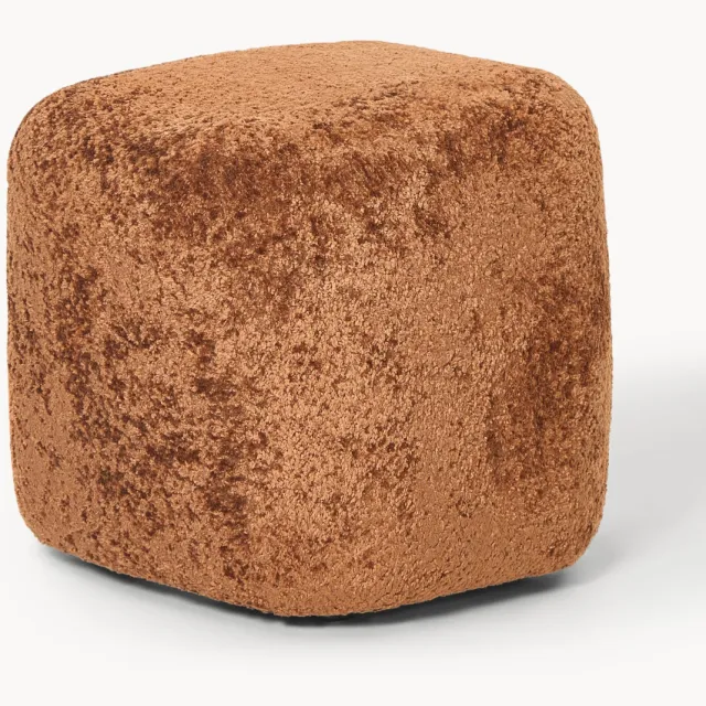 Westwing Collection Hoge teddy bouclé poef Wolke Terracotta