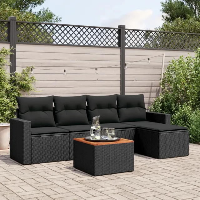 vidaXL 6-delige Loungeset met kussens poly rattan zwart, foto 2