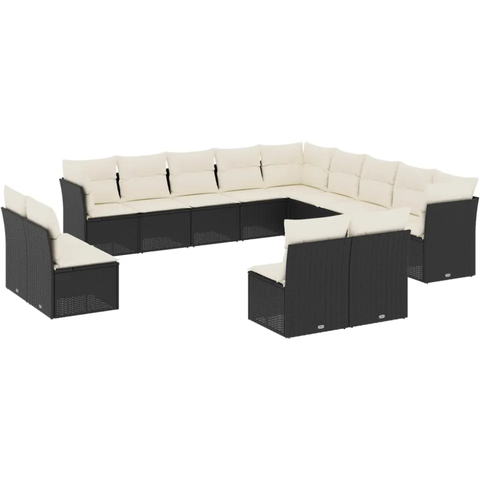 vidaXL 13-delige Loungeset met kussens poly rattan zwart