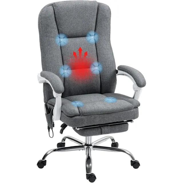 Homcom massage bureaustoel - stof met linnenlook (100% polyester) - 66x60x121cm - grijs