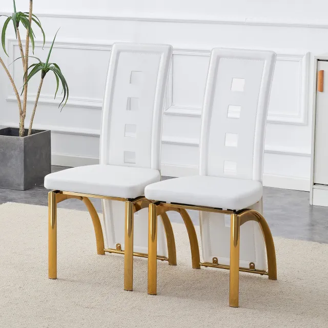 CHICFURN Eetkamerstoel - Geometrische rugleuning - Metalen poten - Wit