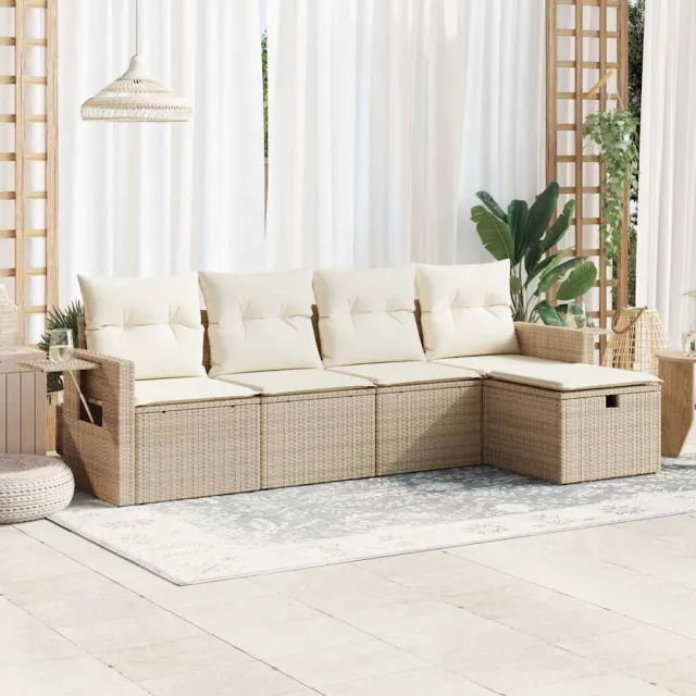 vidaXL 5-delige Loungeset met kussens poly rattan beige, foto 2