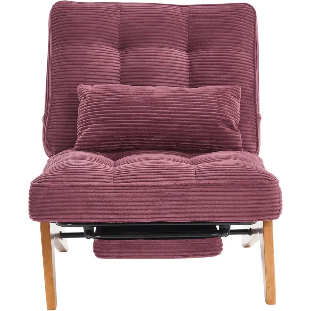 in& out door furniture Modern verstelbare, rugvrije loungestoel van stof met voetensteun, lendenkussen en houten poten voor woonkamer/slaapkamer/studiekamer- wijnrood