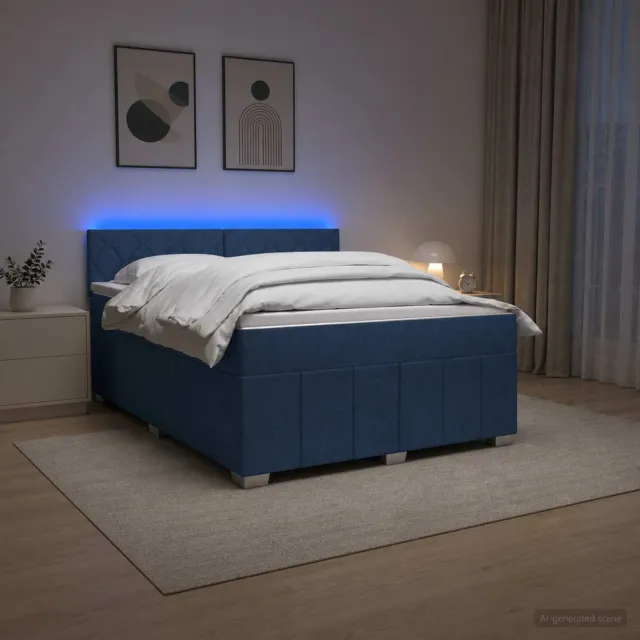 vidaXL Boxspringbed met matras met hoofdeinde Blauw 140 x 200 cm Stof