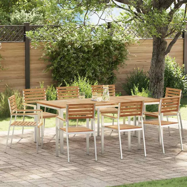 vidaXL Tuin eettafelset 9 st Massief Teakhout en RVS, foto 2